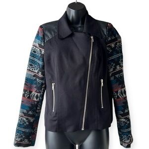 Anthropologie DANIEL RAINN Black Moto Aztec Jacket Size Small